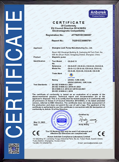 Pump And Valve Manufacturer certificate