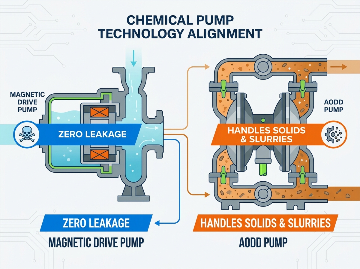 Chemical pump handling corrosive liquids in an industrial facility